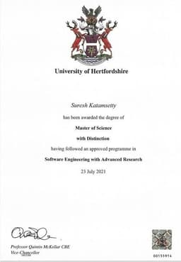 MSc Distinction Certificate